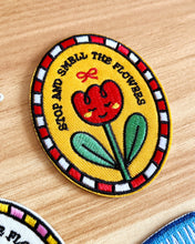 Load image into Gallery viewer, Stop and Smell the Flowers ✿ Stick-On Embroidered Patch (Red)