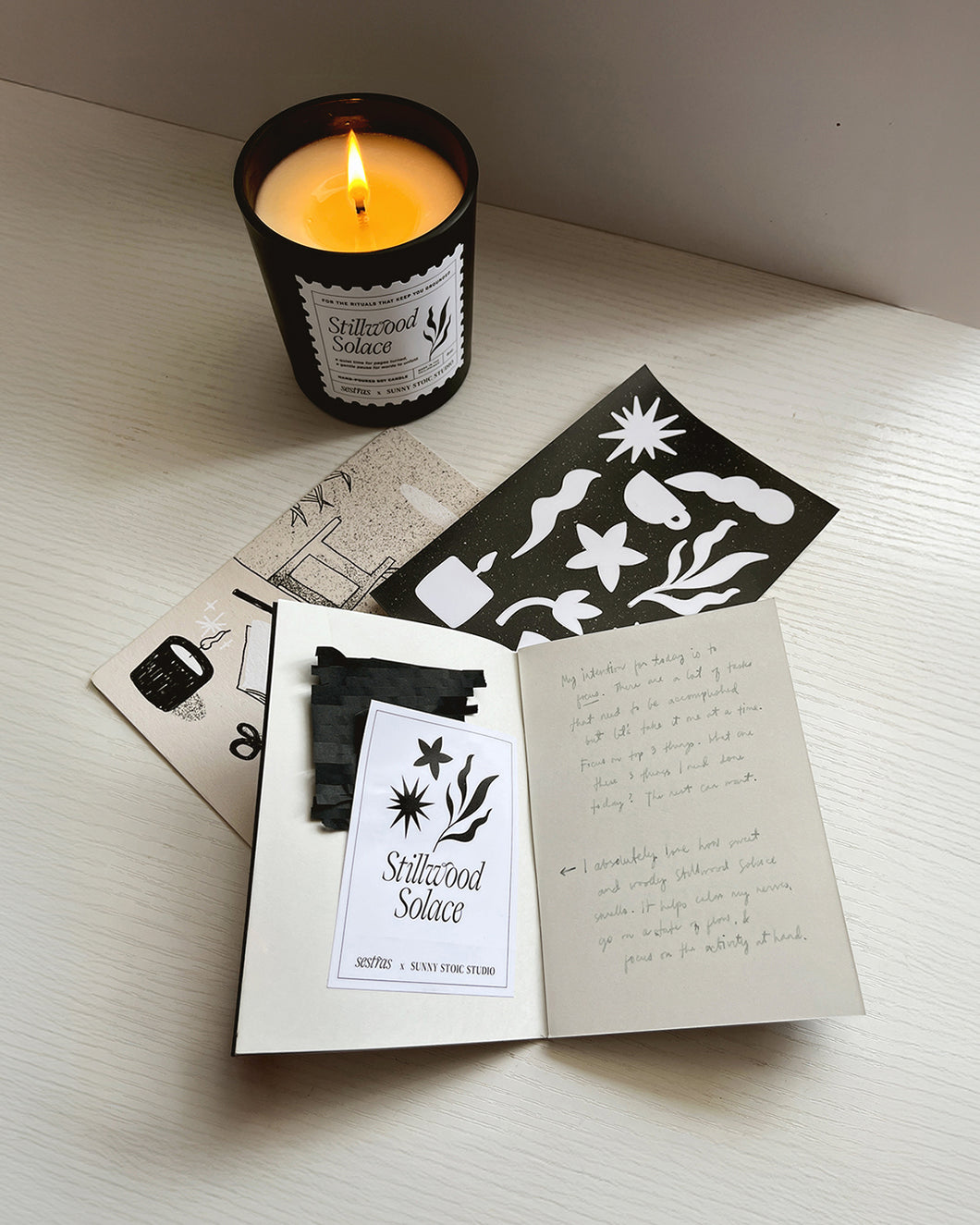 Sestras x Sunny Stoic Studio | Stillwood Solace Candle + Journal Kit ✷