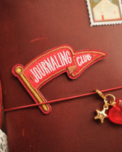 Load image into Gallery viewer, Journaling Club Flag ⚐ Stick-On Embroidered Patch (Red w/ Maroon Border)
