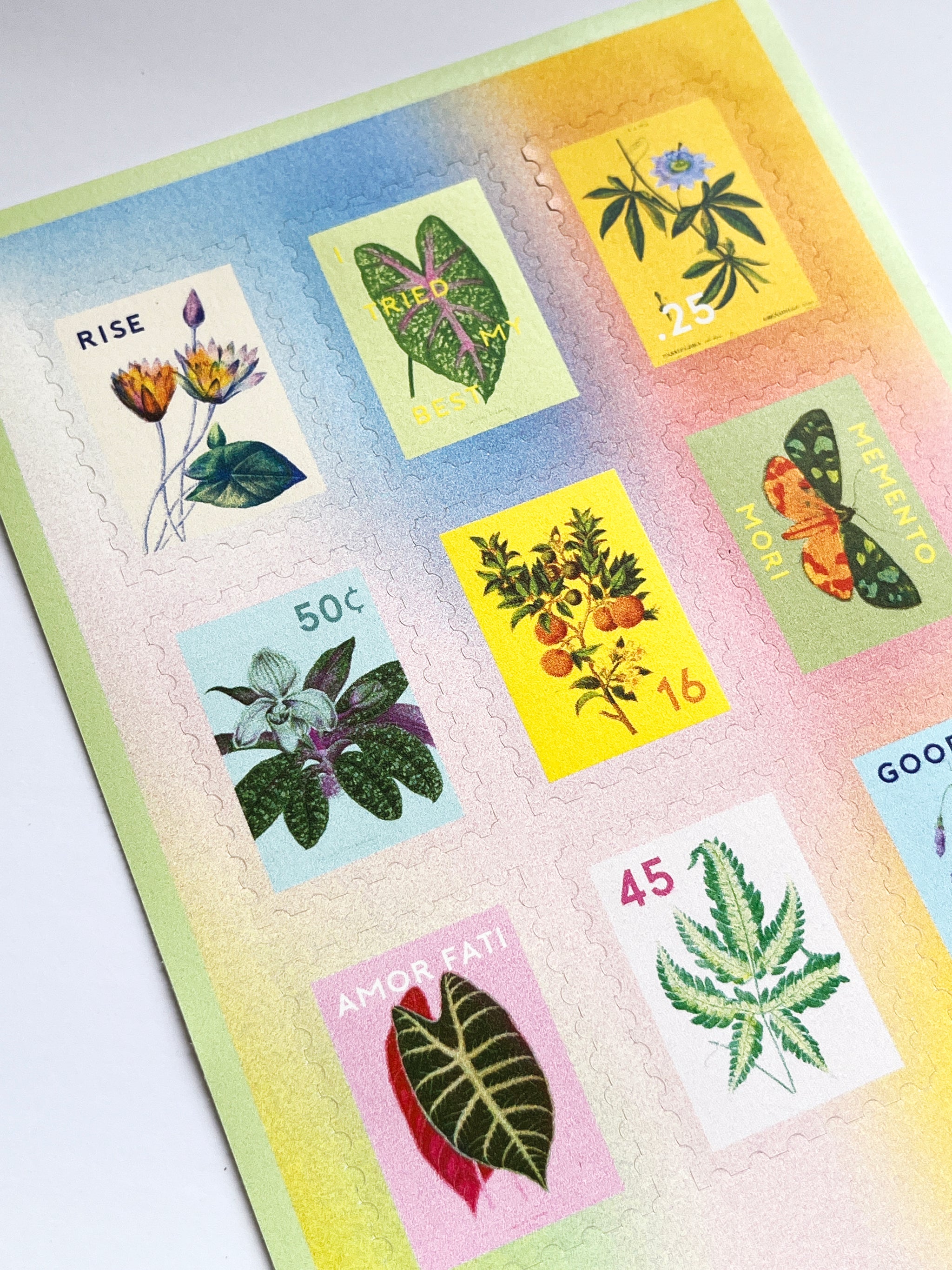 Vintage Botanical Stamp Sticker Sheet – Sunny Stoic Studio